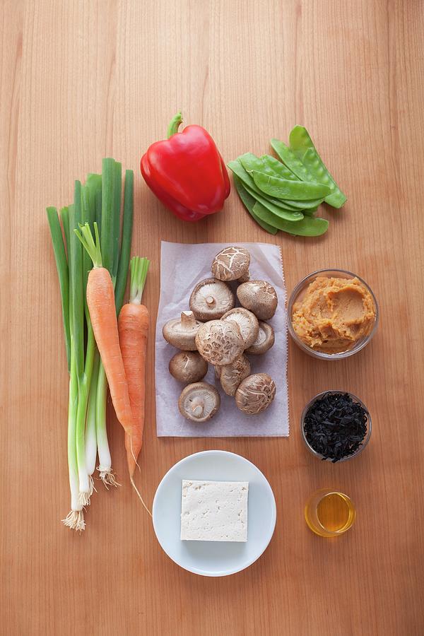 Ingredients For Miso Soup With Tofu And Algae vegan Photograph by ...