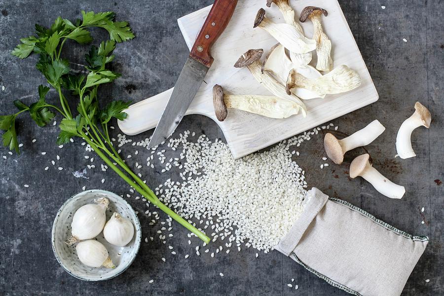 Ingredients For Mushroom Risotto Photograph by Dees Kche