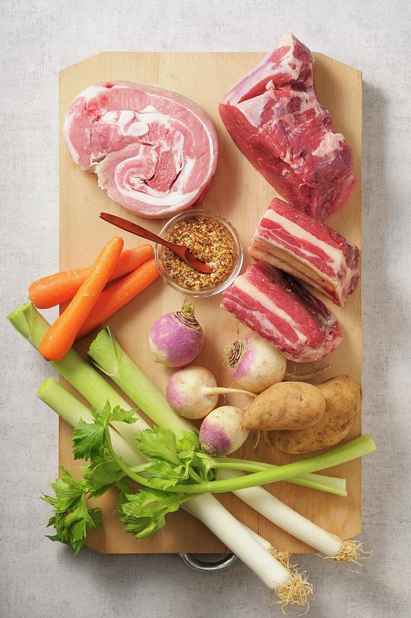 Ingredients For Pot Au Feu On A Chopping Board Photograph by Jean-christophe Riou