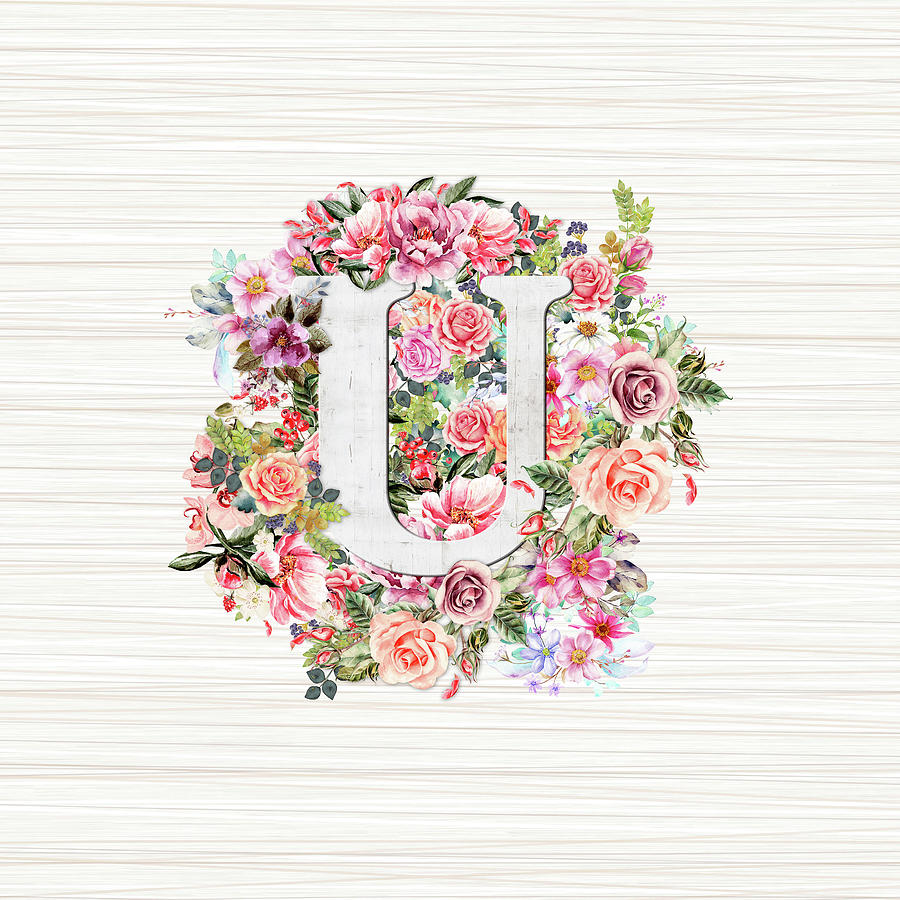 Initial Letter U Watercolor Flower Digital Art by Afrio Adistira - Pixels