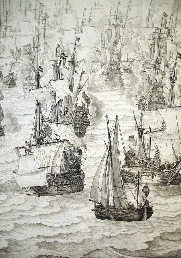 Ink painting of the Battle of the Downs Photograph by Steve Estvanik