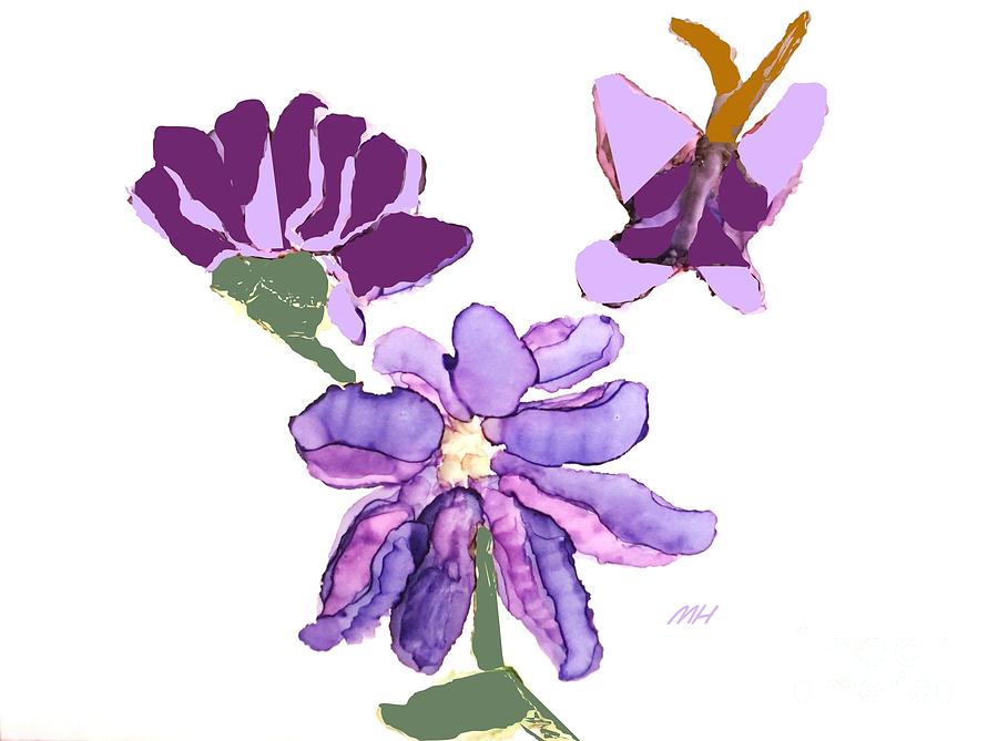 Ink Purple Flowers and Butterfly Digital Art by Marsha Heiken