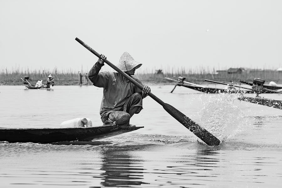Inle Lake fisherman BW2 Photograph by Mache Del Campo