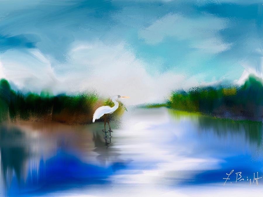 Inlet With Egret Digital Art by Frank Bright