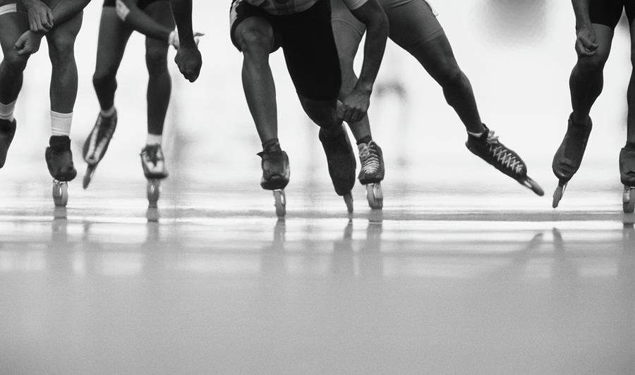 Inline Skaters Racing, Low Section B&w Photograph by David Madison