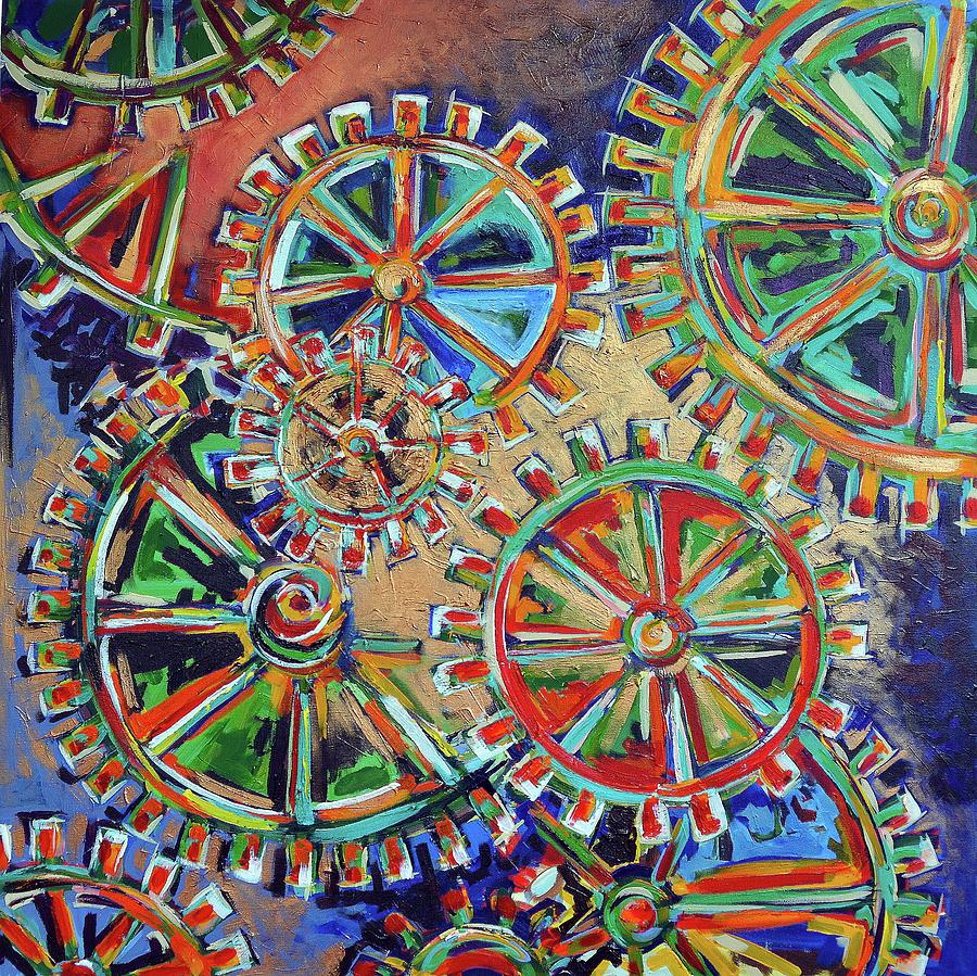 Clock Painting - Inner Workings by Nancy Hilliard Joyce