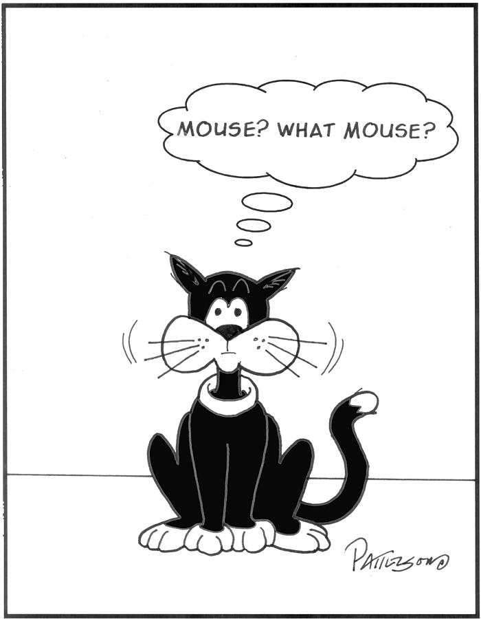 Innocent Cat Eating Mouse Drawing by Chris Patterson