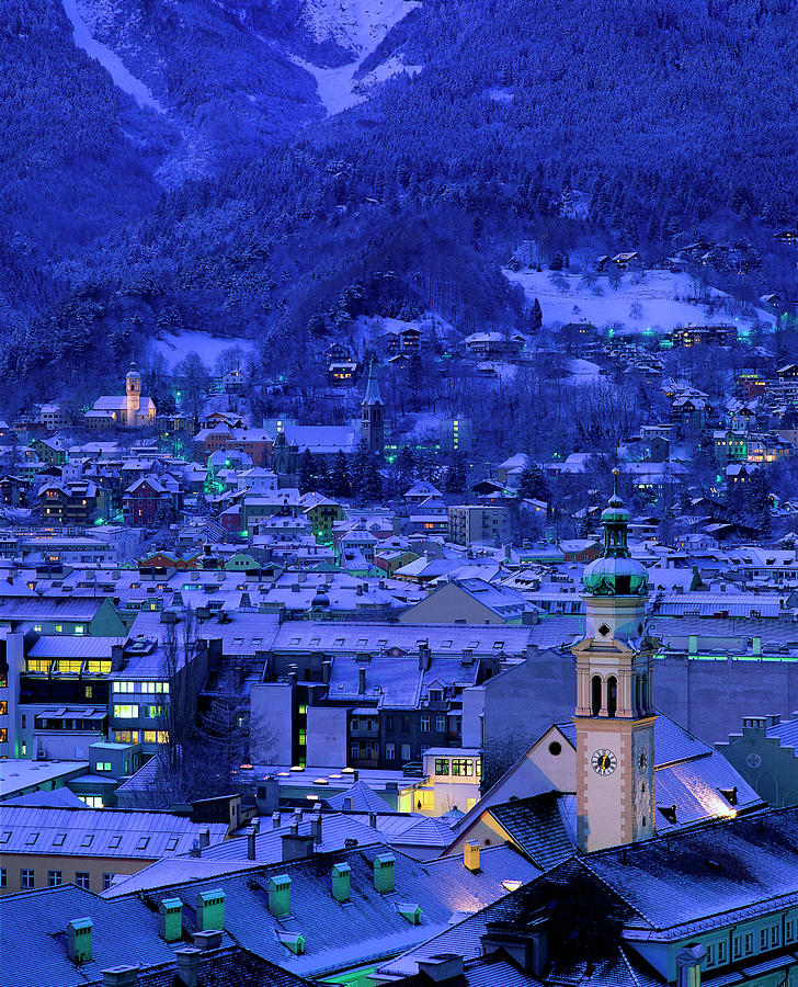 Innsbruck At Night, Austria Photograph by Walter Bibikow