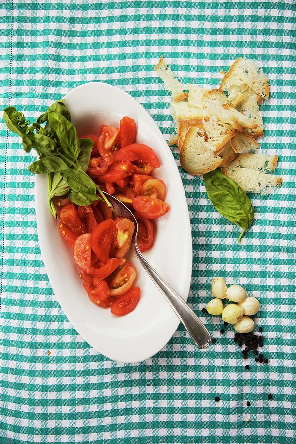 Insalata Di Pomodoro E Basilico tomato Salad With Basil, Italy Photograph by Michael Wissing