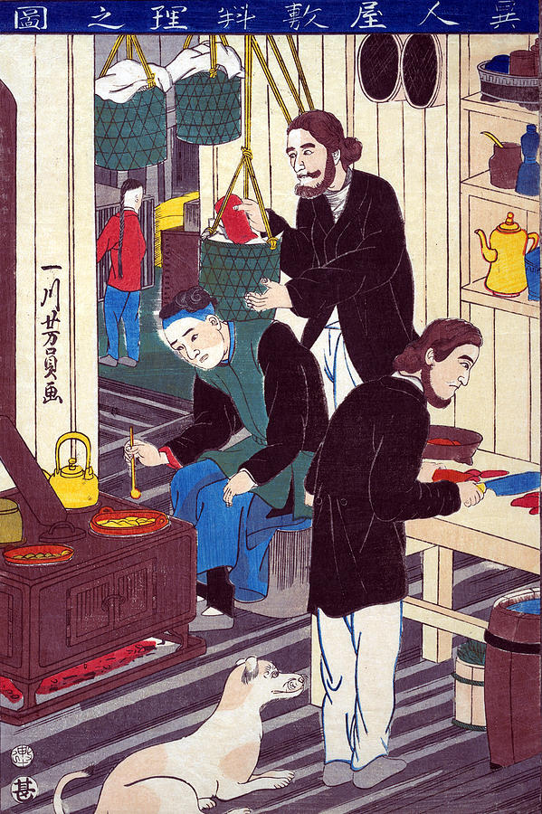 Inside a Foreign Restaurant Painting by Utagawa Yoshikazu