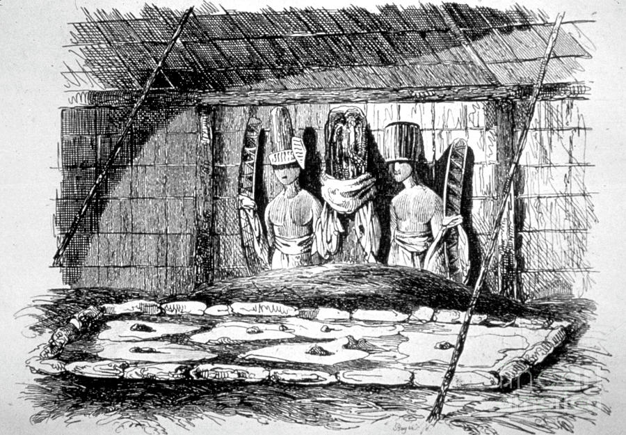 Inside Of A Funeral Hut, Tahiti, 18th Drawing by Print Collector