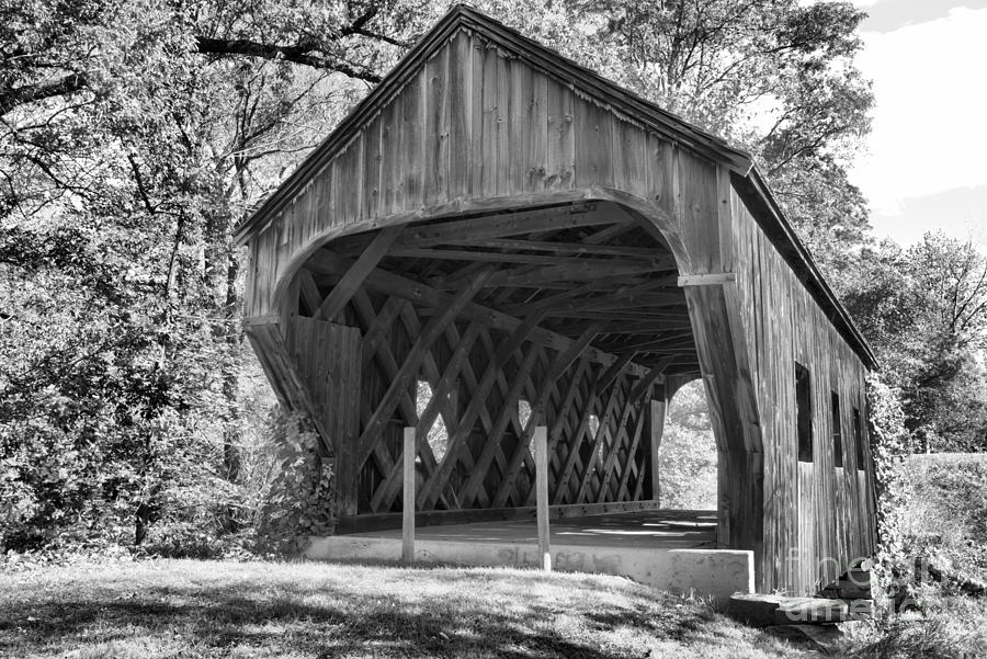 Inside The Eureka School House Covered Bridge Black And White Photograph by Adam Jewell