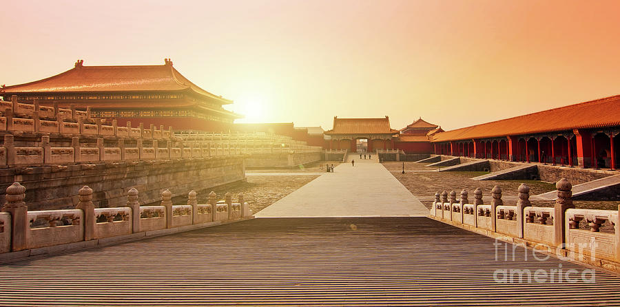 Sunset at the Forbidden City, Beijing Photograph by Delphimages Photo Creations