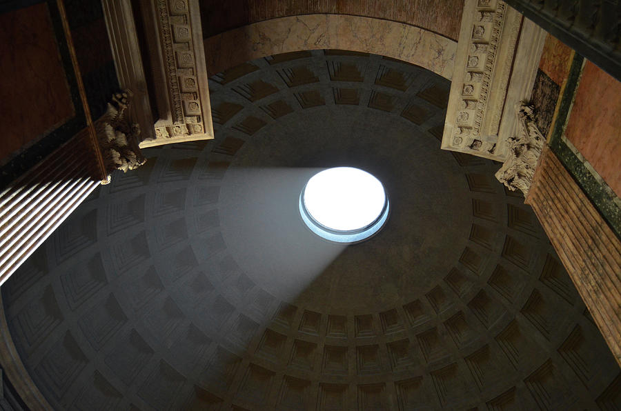 Inside the Pantheon Dome Oculus and Light Stream Rome Italy Photograph by Shawn OBrien