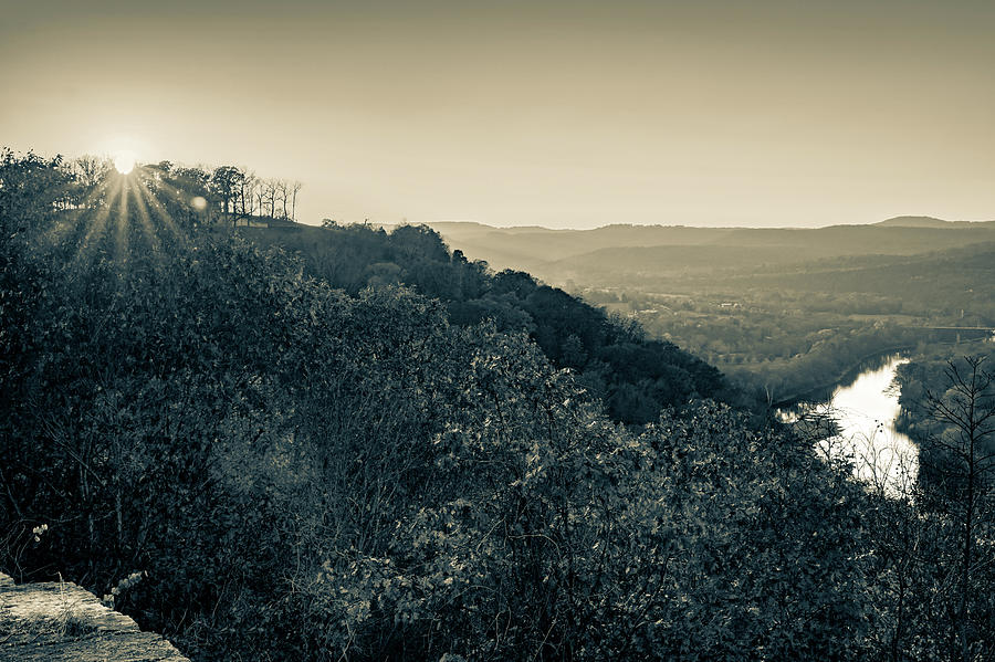 Inspiration Point Sunset - Ozark Mountain Autumn Overlook in Sepia Photograph by Gregory Ballos Inspiration Point Sunset - Ozark Mountain Autumn Overlook in Sepia Photograph by Gregory Ballos