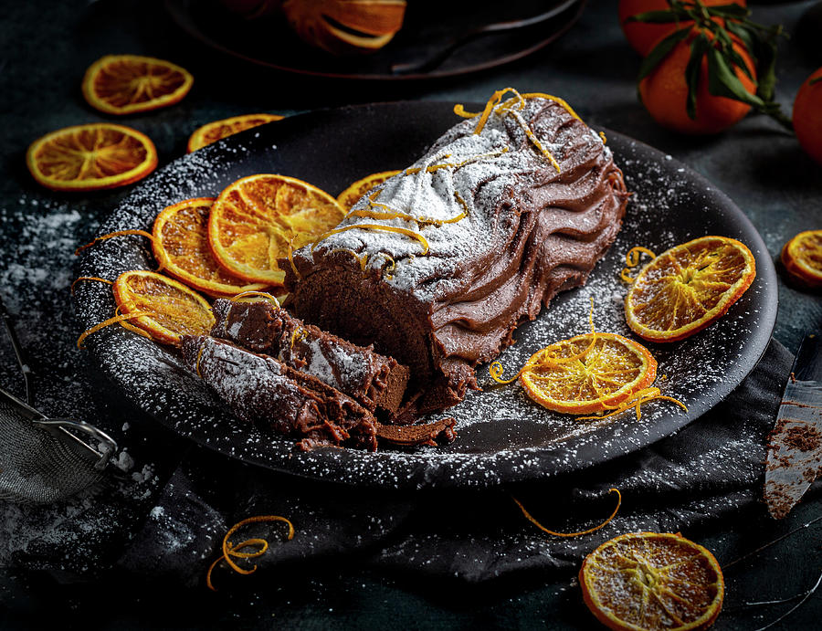 Insta Chocolate Log With Hints Of Orange Orange Peel With Icing Sugar Dusting Photograph by Cath Lowe