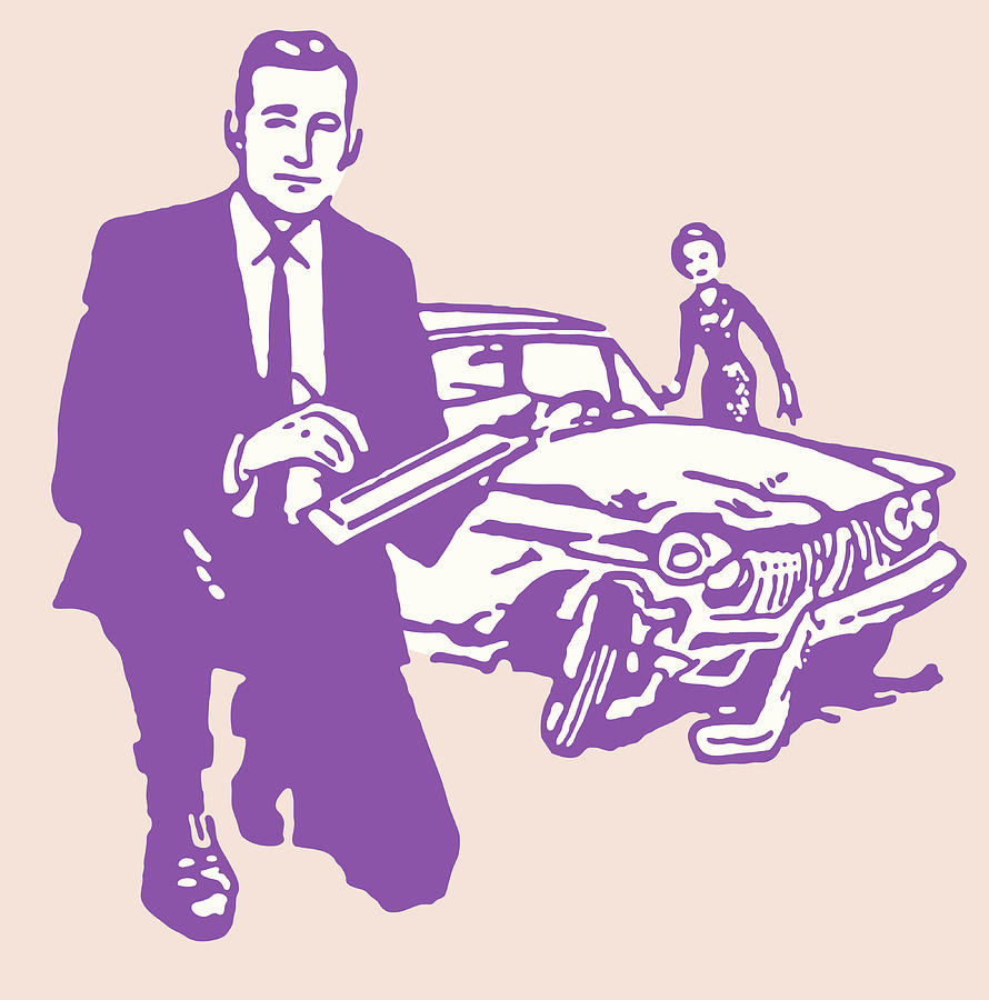 Transportation Drawing - Insurance Agent in Front of Car After Accident by CSA Images