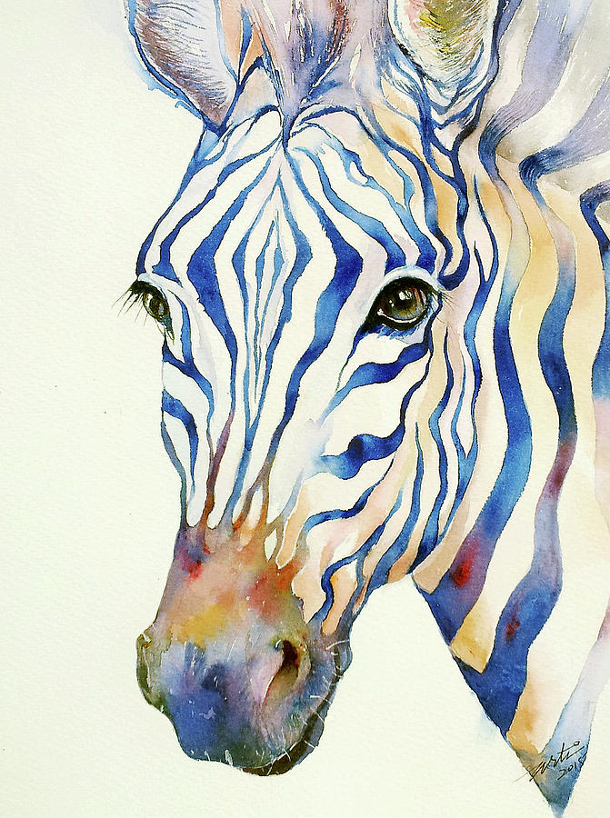 Zebra Painting - Intense Blue Zebra by Arti Chauhan