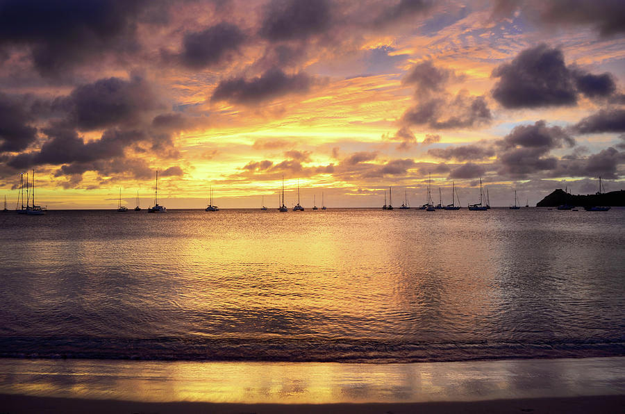 Intense Golden Sunset On Serene Sea Photograph by Jaminwell