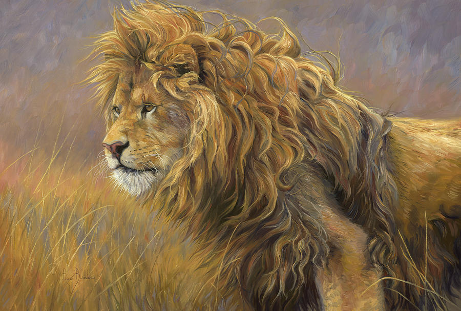 Lion Painting - Interested Gaze by Lucie Bilodeau