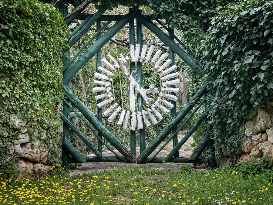 Interesting Wooden Green White Garden Gate In Croatia Photograph