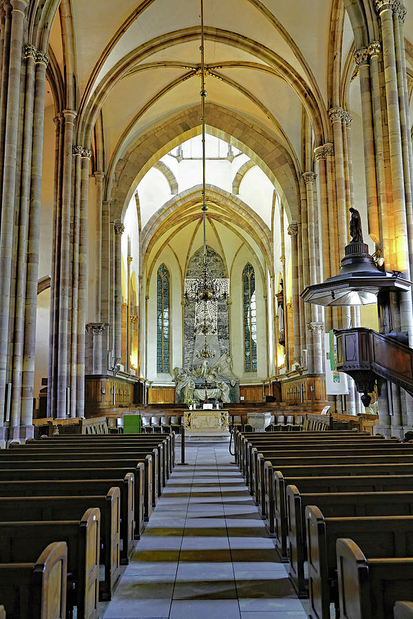 Interior Architectural View Of St. Thomas Church in Strasbourg France Photograph by Rick Rosenshein