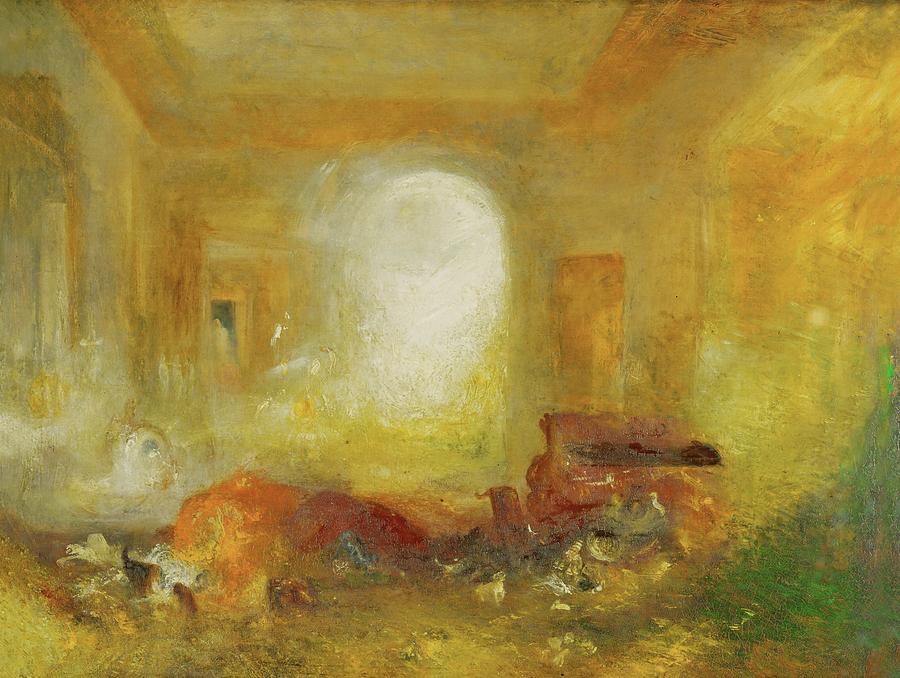 Impressionism Painting - Interior at Petworth, Lord Egremonts country house. Oil on canvas -1835- 35 x 48 inch Inv. 1988. by Joseph Mallord William Turner -1775-1851-
