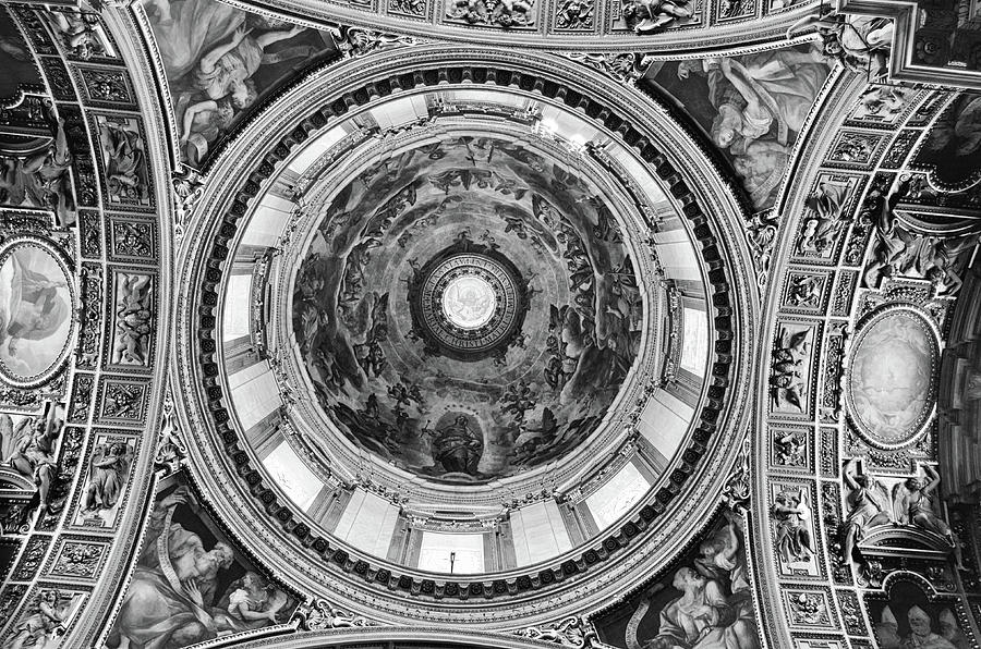 Interior Dome Art and Architecture Basilica di Santa Maria Maggiore Rome Italy Black and White Photograph by Shawn OBrien