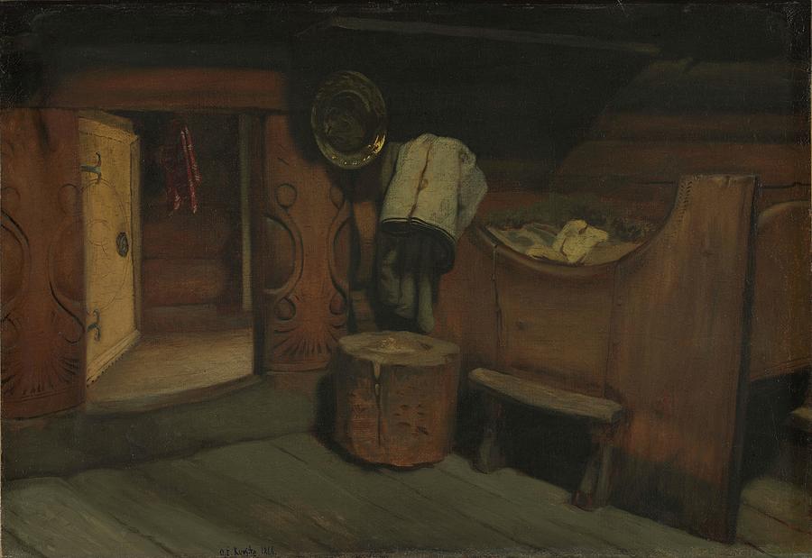 Cabin Painting - Interior From Setesdal by Olaf Isaachsen