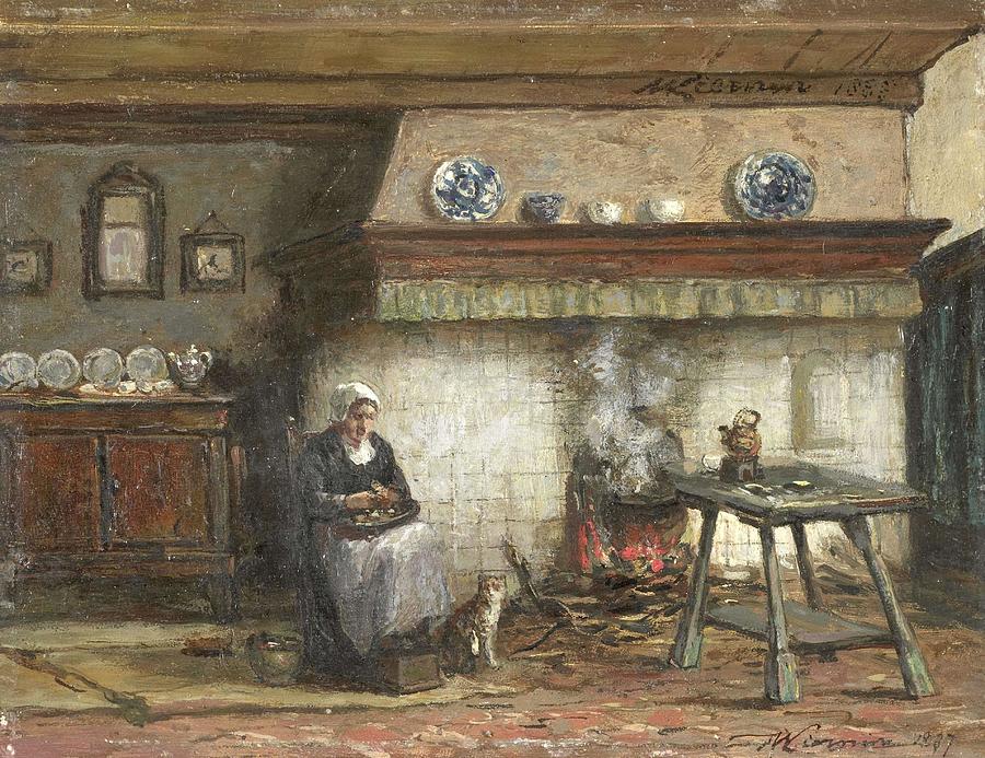 Interior of a Cottage in Scheveningen. Painting by Willem Adriaan Alexander Liernur -1856-1917-