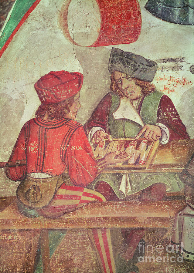 Interior Of An Inn, Detail Of Backgammon Players Painting by Italian School