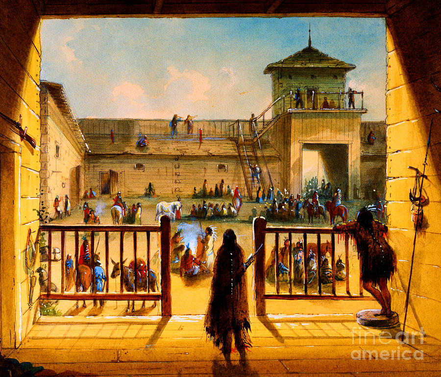 Interior of Fort Laramie Circa 1859 Painting by Peter Ogden