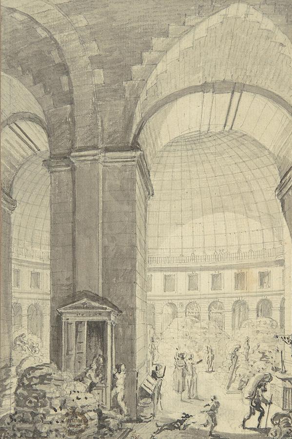 Interior Of Halle Aux Bles, Paris [the Corn Exchange] Drawing by Jean ...