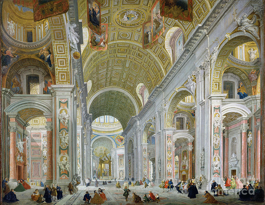 Interior Of St. Peters, Rome, C.1754 Painting by Giovanni Paolo Panini