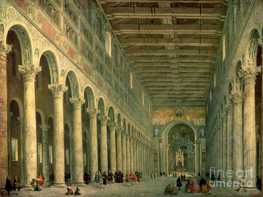 Interior Of The Church Of San Paolo Fuori Le Mura, Rome, 1750 Painting by Giovanni Paolo Panini