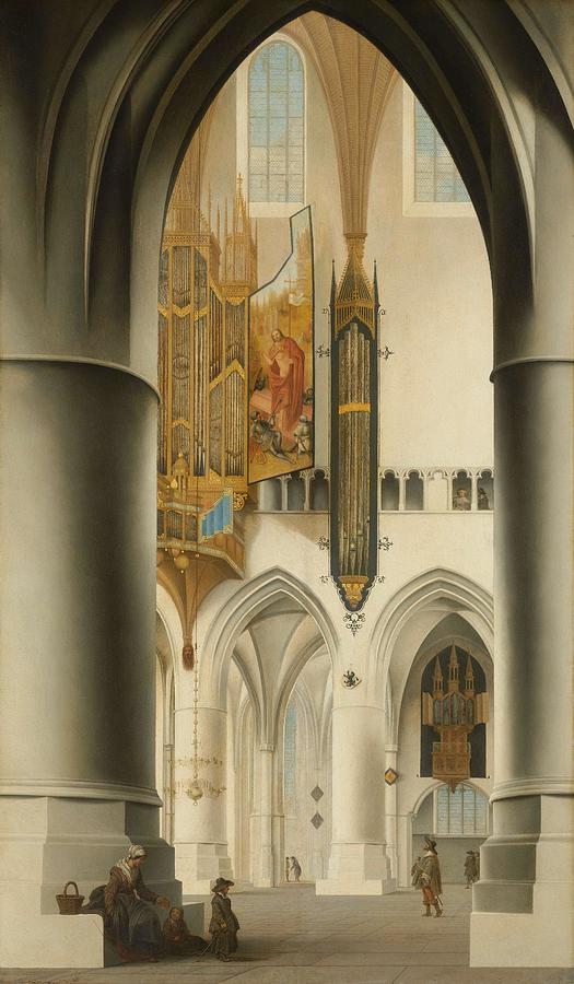 Interior of the Church of St Bavo in Haarlem. Interior of the St Bavokerk in Haarlem, seen from t... Painting by Pieter Jansz Saenredam