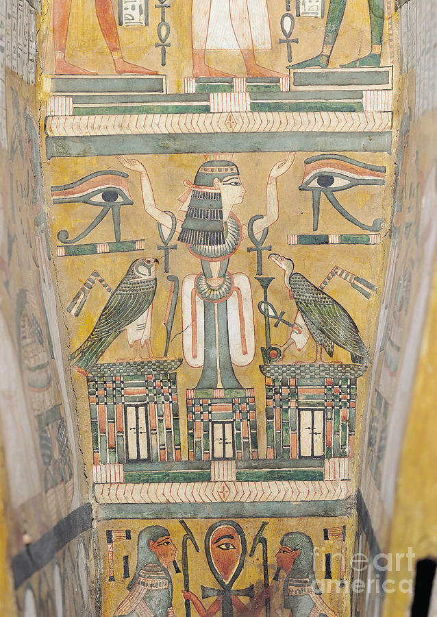 Vulture Painting - Interior Of The Coffin Of Imenemipet Depicting The Wedjat Eye And A Woman With Raised Arms, 21st-22nd Dynasty by Third Intermediate Period Egyptian