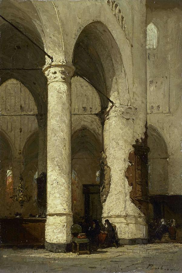 Interior of the Hooglandse Church, Leiden. Painting by Johannes Bosboom -1817-1891-
