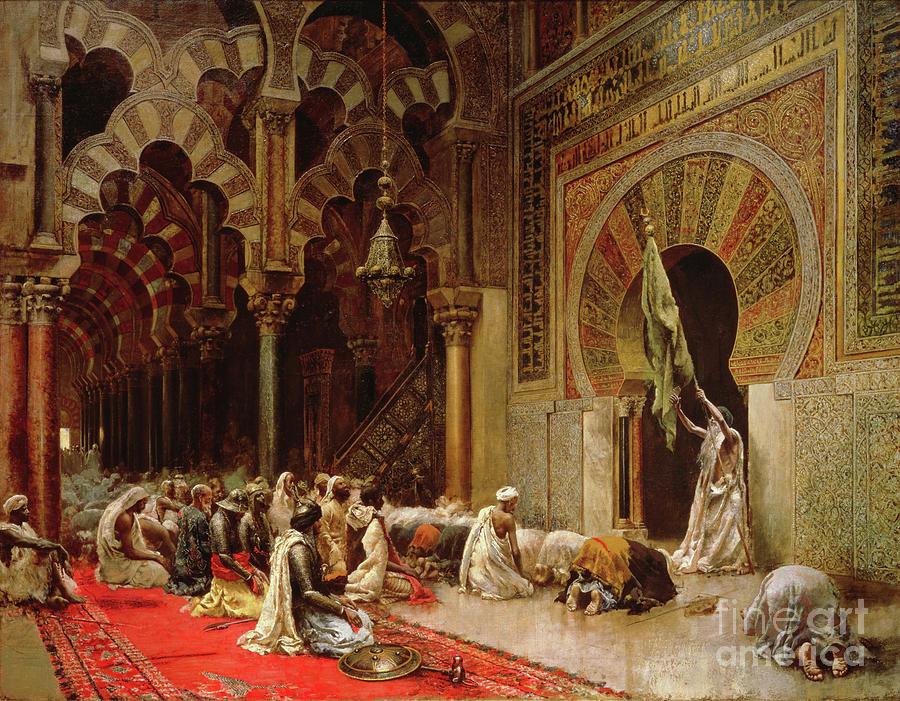 Interior Of The Mosque At Cordoba, C.1880 Painting by Edwin Lord Weeks