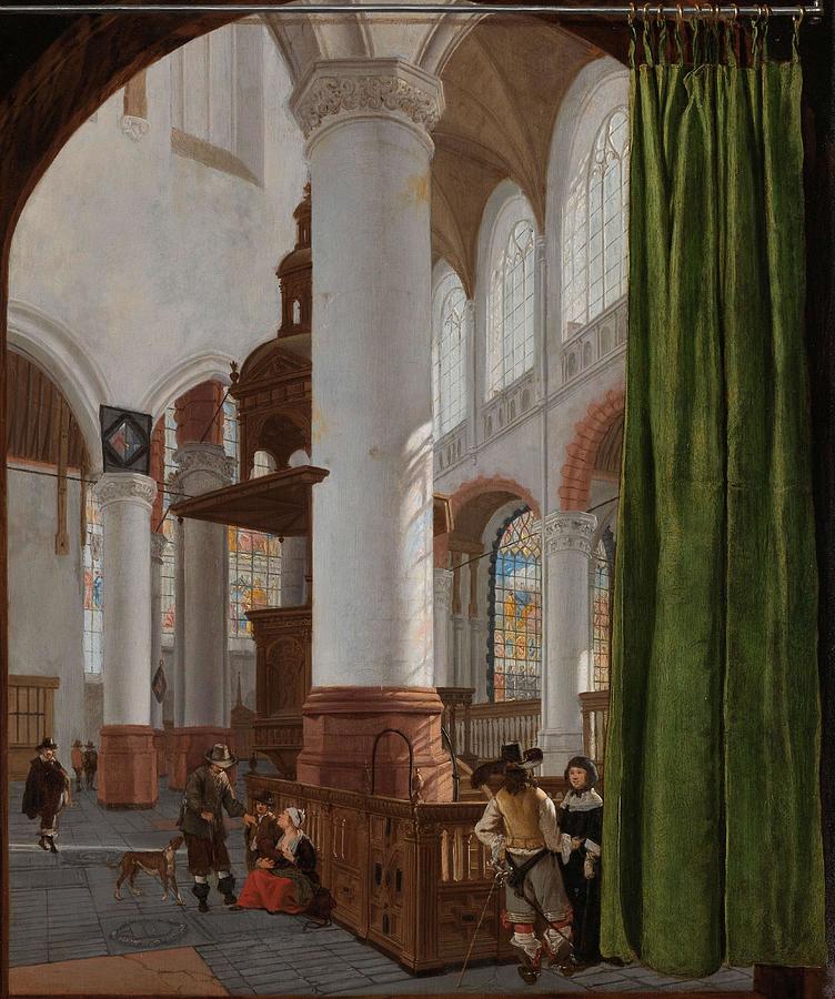Interior of the Oude Kerk in Delft. Painting by Gerard Houckgeest