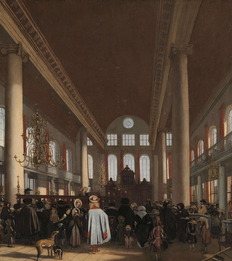 Interior of the Portuguese Synagogue in Amsterdam. Painting by Emanuel de Witte