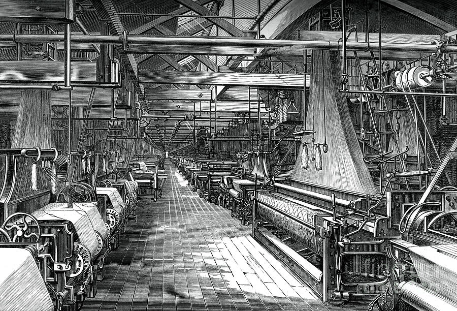 Black And White Drawing - Interior Of The Weaving Shed, St by Print Collector