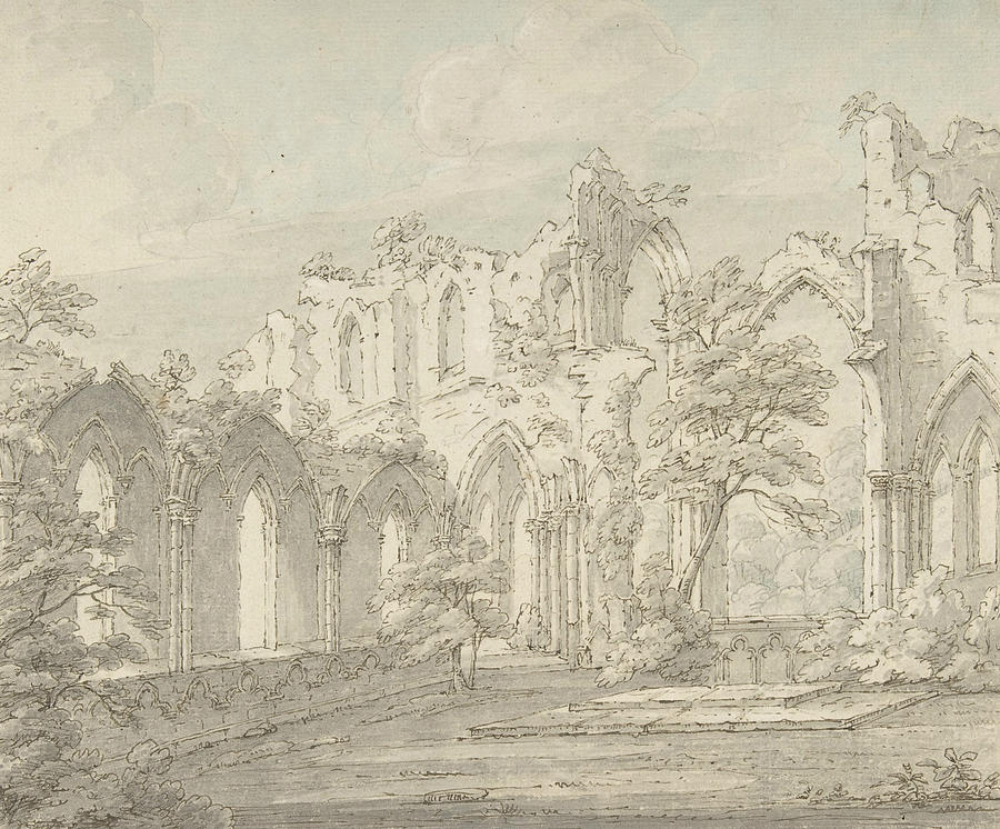 Interior view of Fountains Abbey, Yorkshire Drawing by Thomas Sunderland