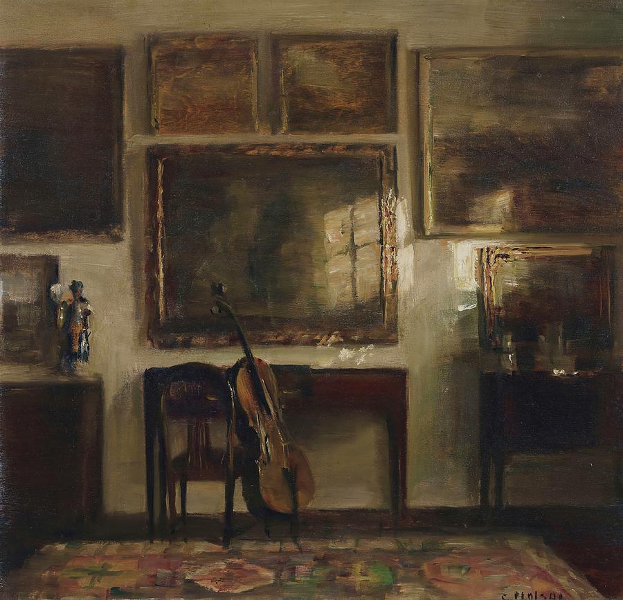 Music Painting - Interior With A Cello by Carl Vilhelm Holsoe