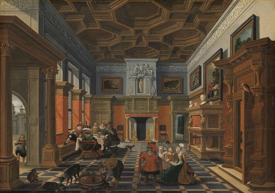 Interior with a Company. A Company in an Interior. Painting by Bartholomeus van Bassen ESAIAS VAN DE VELDE
