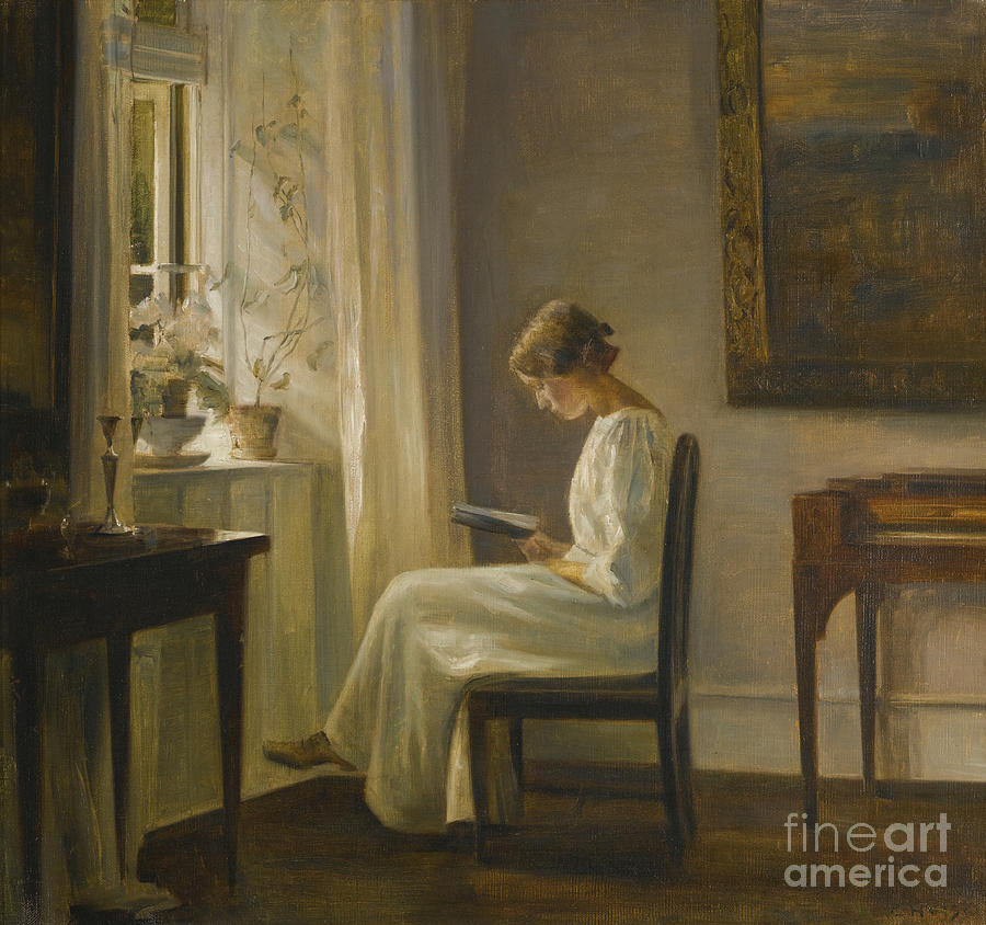 Interior With A Woman Reading Drawing by Heritage Images