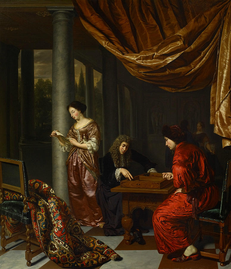 Interior with Figures Playing Tric-trac  Painting by Frans van Mieris the Elder