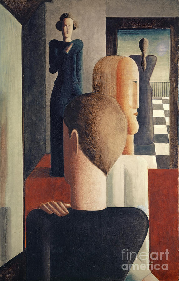 Interior With Five Figures, Roman, 1925 Painting by Oskar Schlemmer