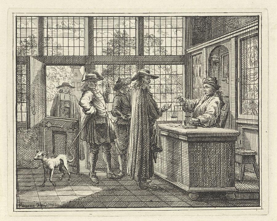 Interior With Gold Weigher And Customers, Vincent Laurensz. Van Der Vinne II, 1758 Painting