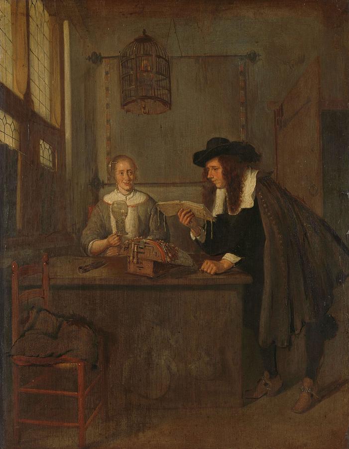 Interior with Lace-Worker and a Visitor. Painting by Quiringh Gerritsz van Brekelenkam Interior with Lace-Worker and a Visitor. Painting by Quiringh Gerritsz van Brekelenkam